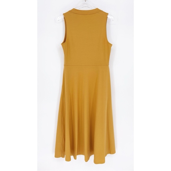 PACT | Organic Cotton Fit & Flare Mock Neck Midi Dress in Gold | Sz M - Picture 11 of 13